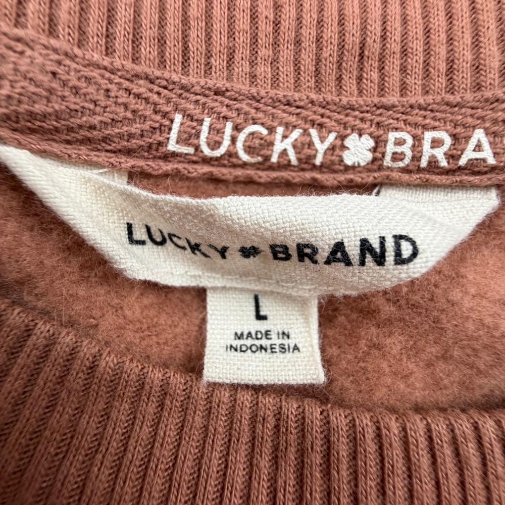 Lucky Brand Womens Paisley Crewneck Sweatshirt Terracotta Pink Large Relaxed Fit - Picture 3 of 9